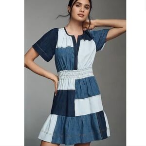 Anthropologie | The Somerset Demin Blue Patchwork Dress Medium